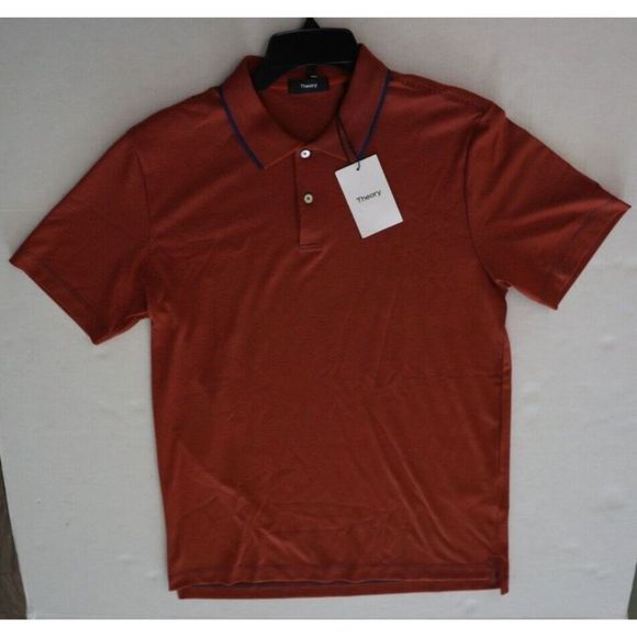 Theory L0194518 Men's Sz Medium Red/Indigo Current Stripe Standard Polo Shirt - Picture 6 of 9